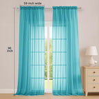 Extra Long Turquoise Sheer Curtains 96 Inches Long 2 Panels Set, Soft - Image 2
