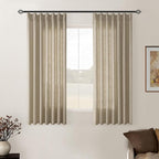 Grey Beige Pinch Pleat Linen Kitchen Curtains 45 Inches Long 2 Panels | by Twodrapes