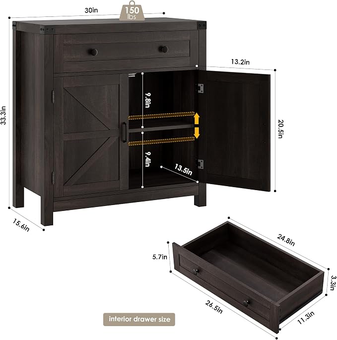 HOSTACK Coffee Bar Cabinet, Kitchen Storage Cabinet, Modern Farmhouse Buffet - Image 3