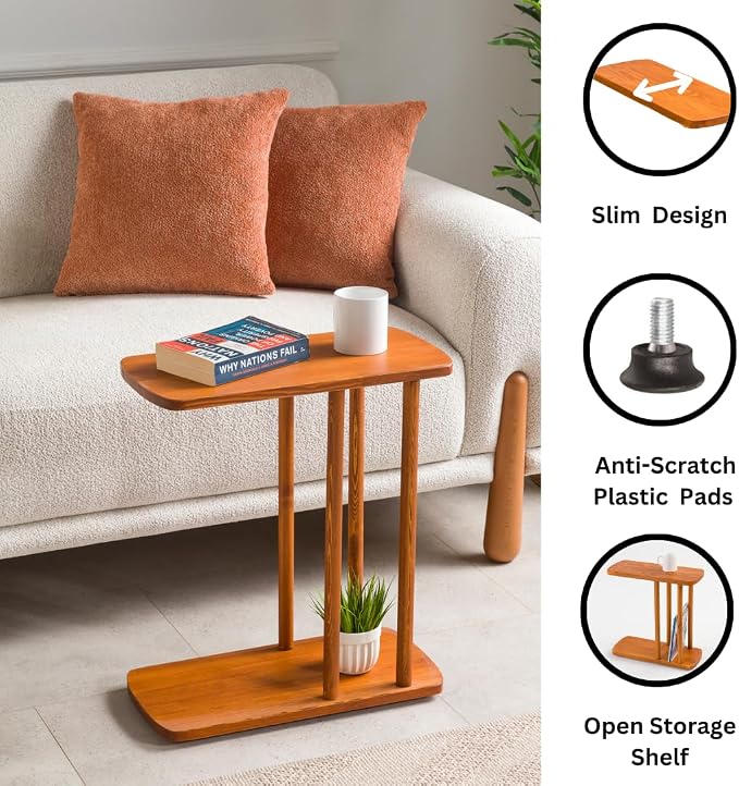 C-Shaped Solid Wood End Table, Side Table - Image 5