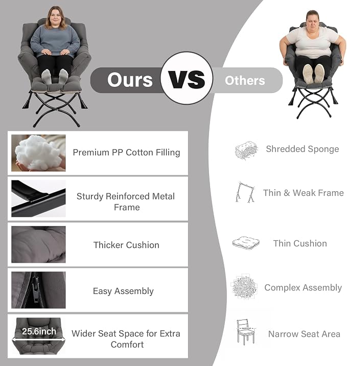 MBOOYOME Lazy Chair with Ottoman, Modern Accent Lounge Armchair with Armrests - Image 5