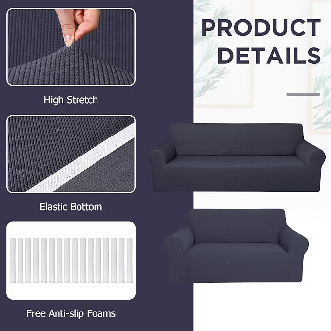 Peryiter 2 Pcs Sofa Covers Couch and Loveseat Covers Set Stretch Sofa Slipcover - Image 3