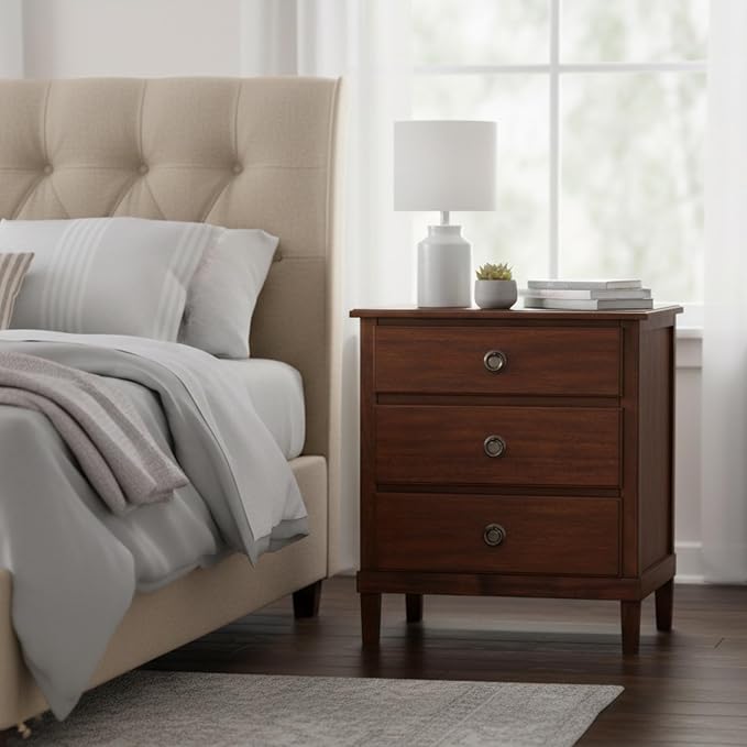 Brown 3-Drawer Nightstand with Eco-Friendly Materials, Promotes Sustainable by Unknown
