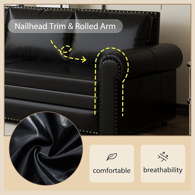 Faux Leather Sleeper Sofa Couch - Image 8