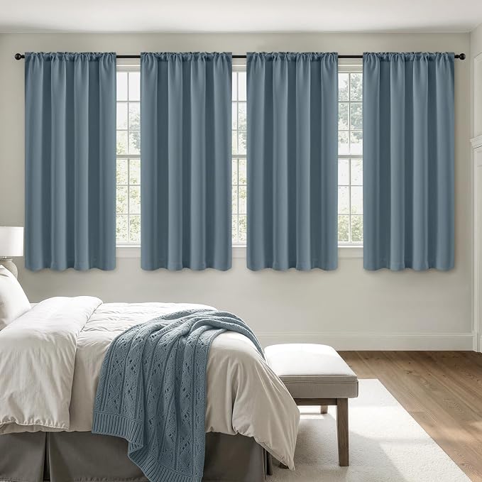 MIULEE 4 Panels Set Grey Blue Blackout Curtains 63 Inch Length Bedroom | by MIULEE