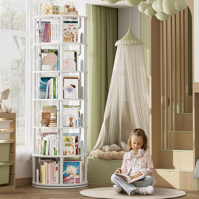 Aheaplus 6 Tier Rotating Bookshelf Tower, Revolving Bookcase, 360° Round - Image 3