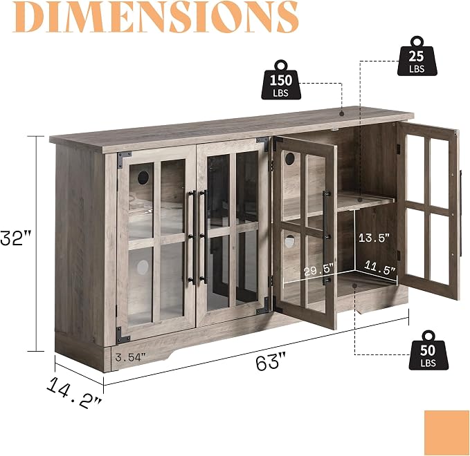 AMERLIFE Farmhouse 63" Buffet Sideboard Cabinet - Image 2