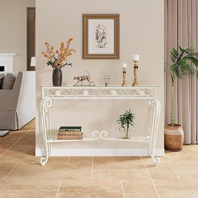 HavenlyYouth Console Table 47.2", Tempered Glass Sofa Table - Image 2