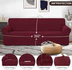 U-NICE HOME Oversized Stretch Couch Cover Slipcover, Burgundy | 3 Cushion Sofa - Image 3
