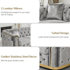 DAMAIFROM Velvet Couch Grey and Gold Sofa Luxury Loveseat 84.6" Mid Century - Image 3