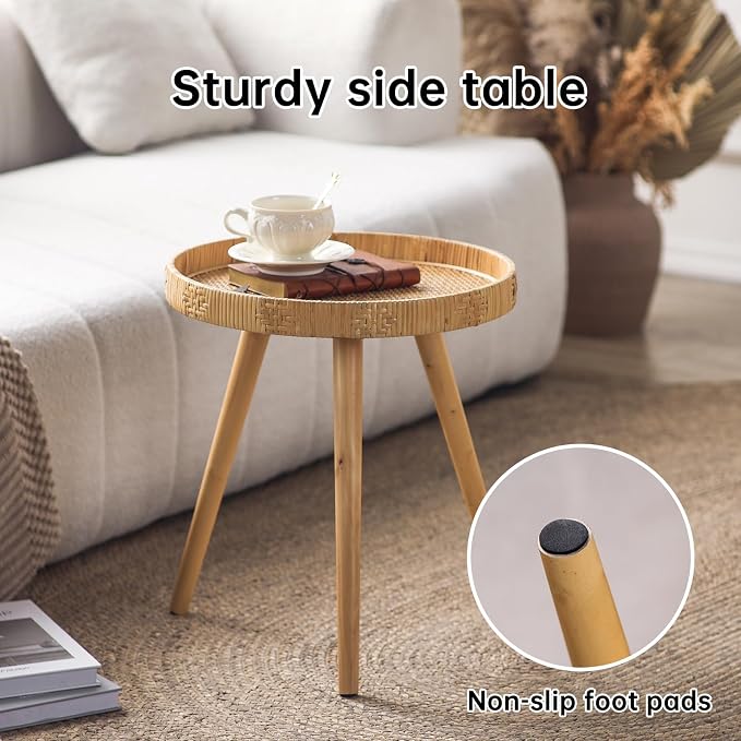 Round Side Table, Boho Circle End Table Coffee Table - Image 6