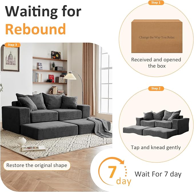 Modular Sectional Loveaeat Cloud Sofa, Boneless Couch - Image 9