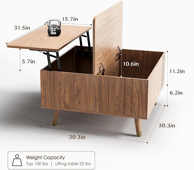JOINICE Walnut Lift Top Coffee Table - Image 2