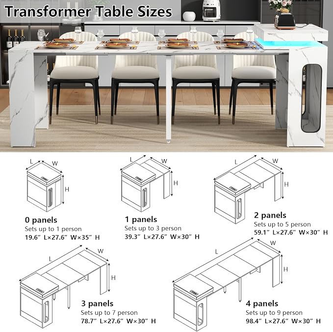 Extendable Dining Table with Charging Station, Convertible Folding Console Table - Image 4