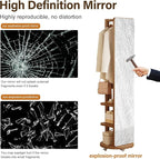 WoodsWhisper Full Length Mirror Coat Rack Solid Wood Floor Mirror 66"x12" Full - Image 6