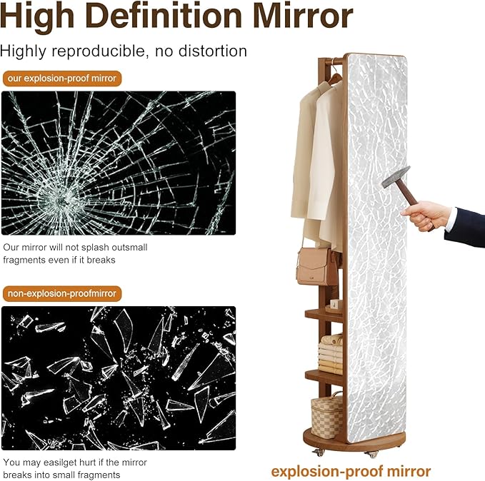 WoodsWhisper Full Length Mirror Coat Rack Solid Wood Floor Mirror 66"x12" Full - Image 6