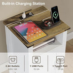 Farmhouse Nightstand with Charging Station, End Table with USB/Type-C Ports and - Image 4