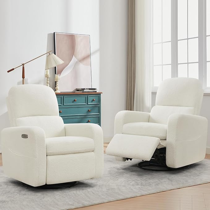 Power Swivel Rocker Recliner, Oversized Boucle Nursery Glider Recliner - Image 8
