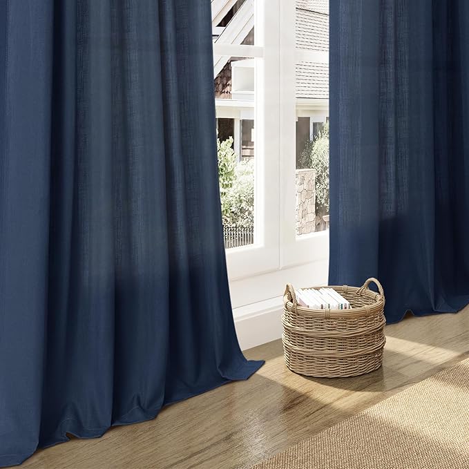 Denim Blue Linen Curtains 96 Inches Long 2 Panels Set - Image 6