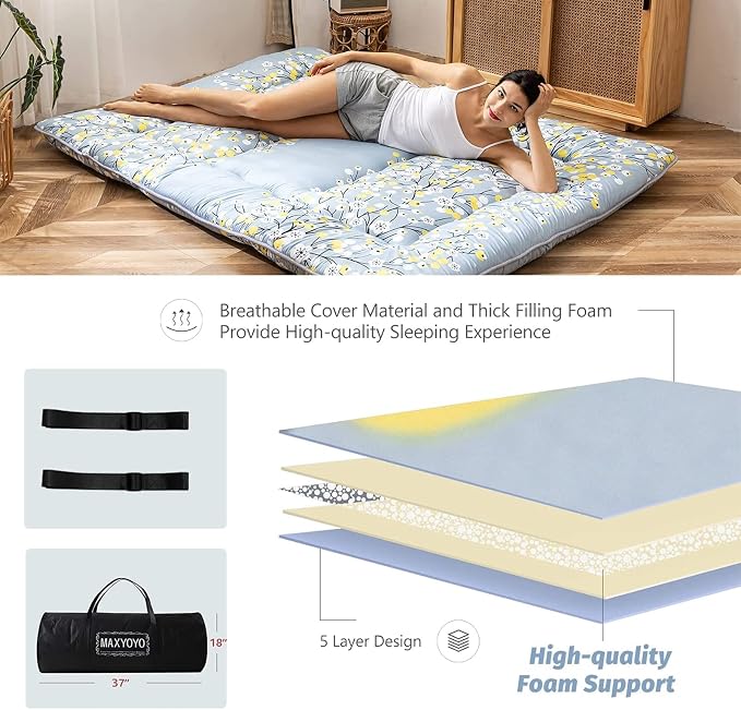 MAXYOYO Little Floal Japanese Futon Floor Mattress, Bed Mattress Topper - Image 4