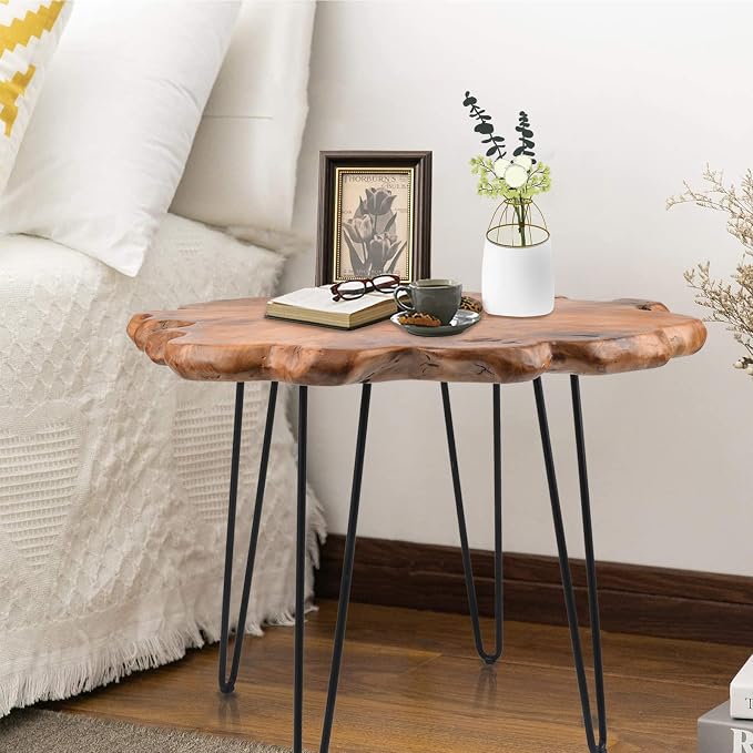 27.5 Inch Live Edge Side Table, Wood Freeform Small End Table - Image 3