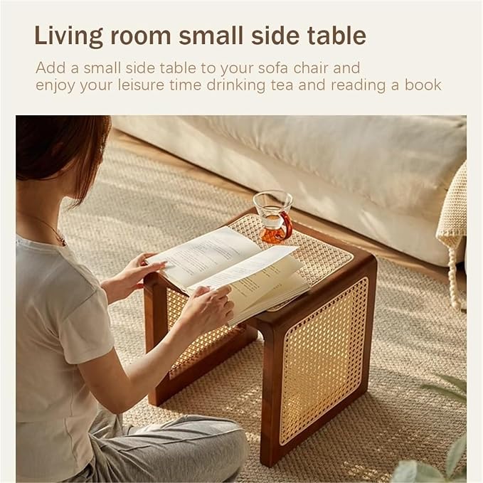 Bohemian Rattan Solid Wood Side Table Bedside Tables Decorative Table Night - Image 5