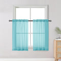 Short Aqua Sheer Curtains 36 Inch Length 2 Panels Set, Kitchen Tiers Curtains by OWENIE