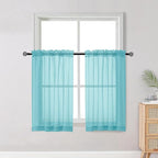 Short Aqua Sheer Curtains 36 Inch Length 2 Panels Set, Kitchen Tiers Curtains by OWENIE