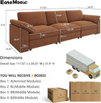 EASE MOOSE Brown Sectional Modular Sofa, Comfty 3 Seat Cloud Couch, FSC - Image 2