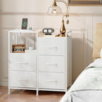 Somdot White Nightstand with Charging Station and LED Light, Wide 5 Drawers - Image 8