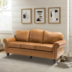81" Genuine Leather Sofa, Classic 3-Seater Couchs - Image 3