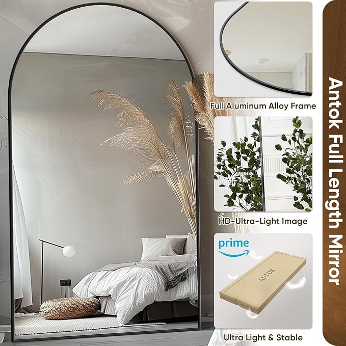 Antok 72" x44” Arched Full Length Floor Mirror, Free Standing/Wall Mount/Leaning - Image 5
