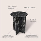 JONATHAN Y Javier Solid Black/Gray Marble End Table, 17.75" Round Modern Accent - Image 4