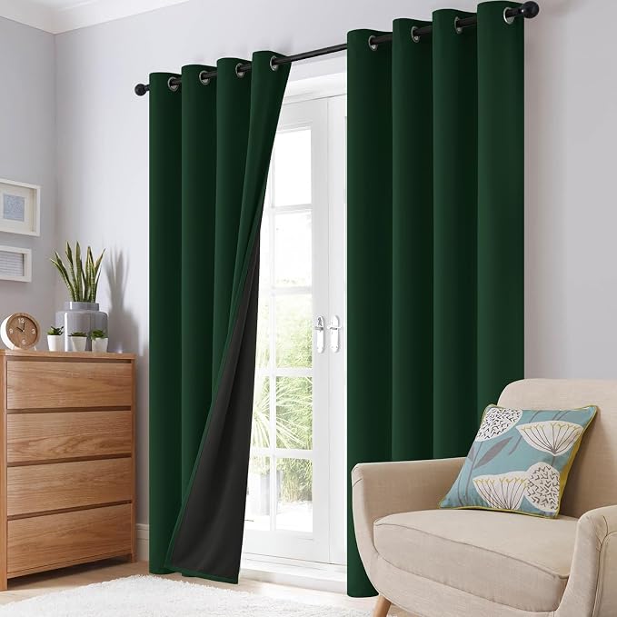 SimpleHome Pine Tree Green 100% Blackout Curtains Room Dark Living Room 84 | - Image 8