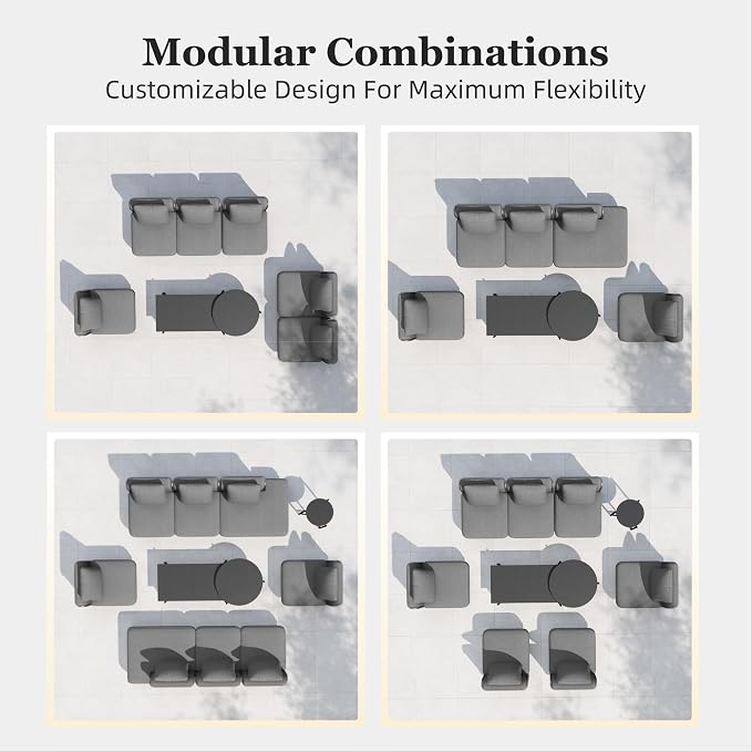 HERA'S HOUSE Metal Patio Furniture Set, Modular 5 Seats and 1 Nesting Coffee - Image 8