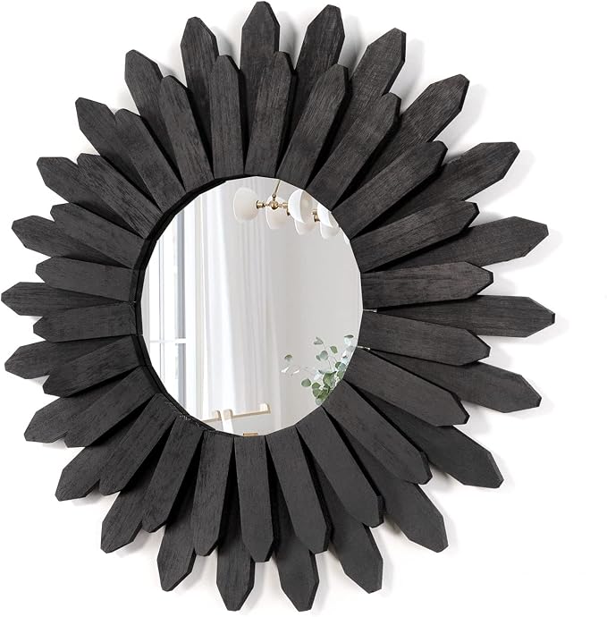 Honiway 21 inch Black Wall Decor Vintage Mirror, Boho Style, Wooden Frame by Honiway