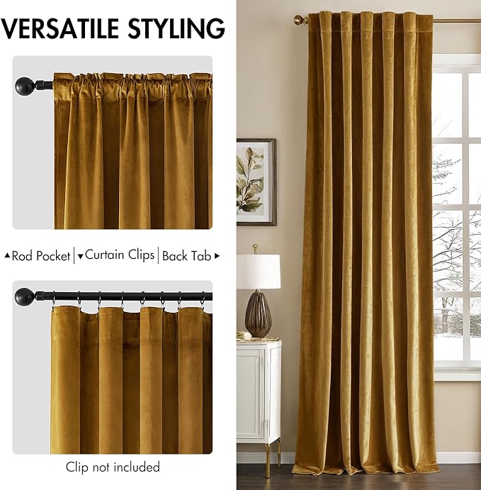 MIULEE Velvet Curtains Extra Wide 66x84 inches Gold Curtains | Luxury, Room - Image 2