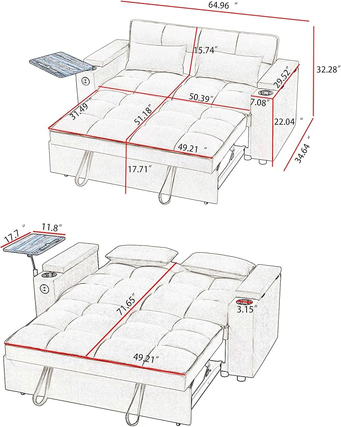 hansones ​66" Multi-Functional Pull-Out Sofa Bed - Image 2