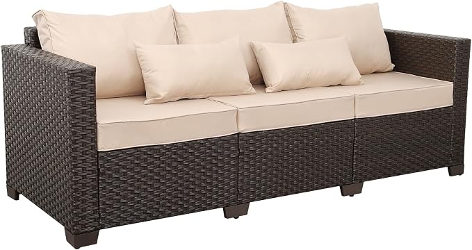 Rattan Star Outdoor Furniture Couch 3 Seater Sofa Outdoor Brown Wicker Sofa - Image 8