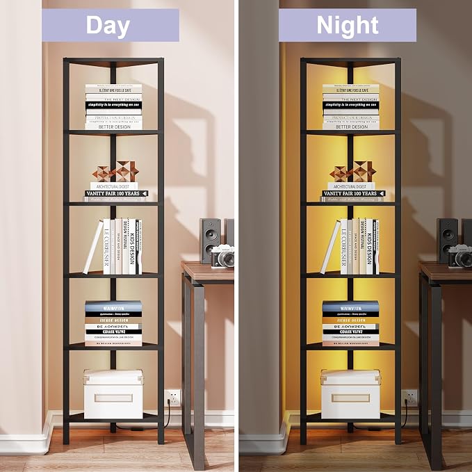 TUTOTAK Corner Shelf with LED Light, 6-Tier Corner Bookshelf - Image 5