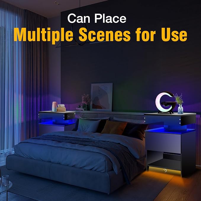 Nightstand with Induction Light & Side Charging Station, Modern Bedside Table - Image 5