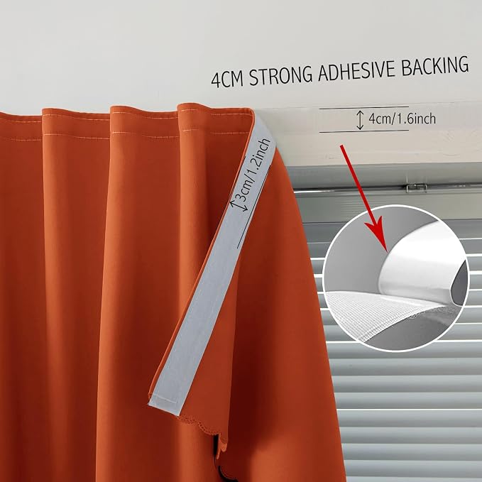 Thermal Blackout Curtains with Self-Adhesive Tape, No Rod No Drill Easy Install - Image 6
