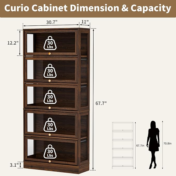 Display Cabinet with Acrylic Glass Doors, 5-Tiers Curio Cabinet with LED - Image 2