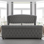 AMERLIFE Queen Size Platform Bed Frame, Velvet Upholstered Sleigh Bed - Image 3