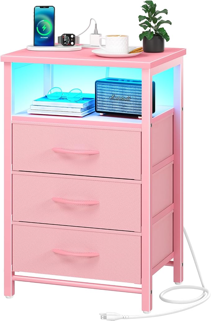 Yoobure Night Stand with Charging Station, 16 Colors LED Nightstand with USB by Yoobure