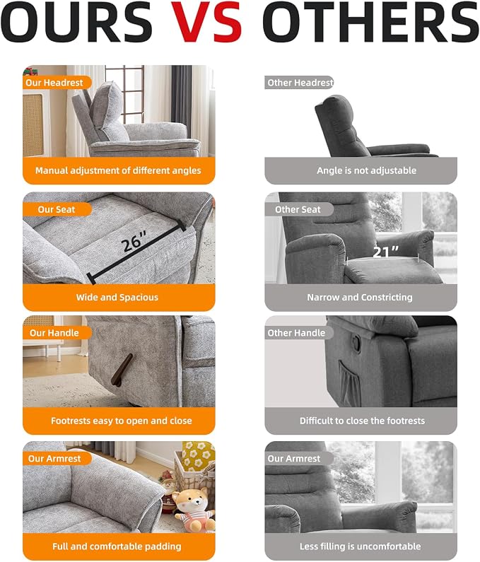 Oversized Glider Rocker Recliner, Chenille Rocking Nursery Chair - Image 5