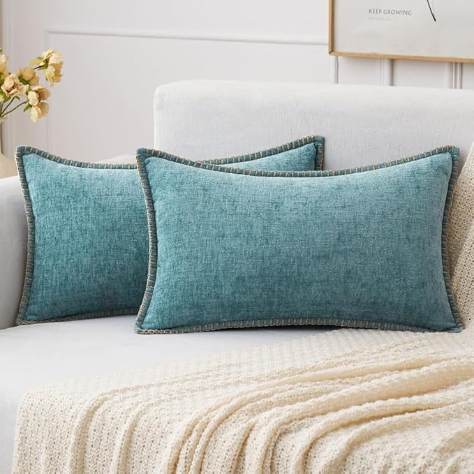 MIULEE Decorative Lumbar Throw Pillow Covers 12x20 Inch Aqua Blue 2 Pack | by MIULEE
