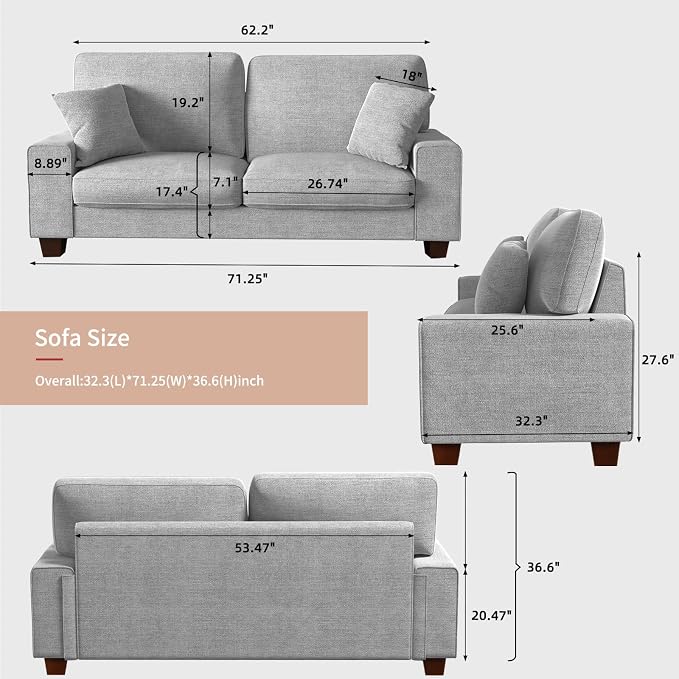 DOPEDIO Modern Loveseat Sofa for Living Room, Chenille Recliner, Removable Cover - Image 2