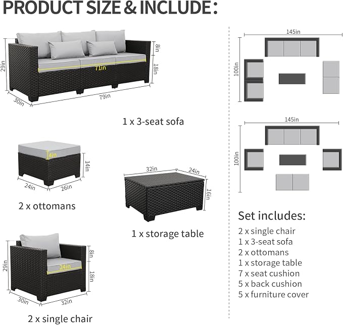 Rattaner Patio Wicker Furniture Set 6 Pieces Outdoor HDPE Wicker Conversation - Image 4