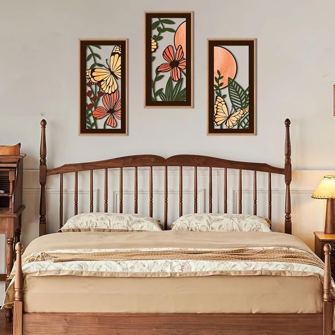 IARTTOP Wood Floral Framed Wall Art 8x16 Inch Set of 3 Abstract Green Leaf - Image 5